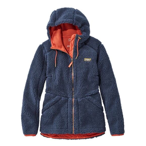 LL Bean Mountain Pile Fleece Coat Jacket Women S Blue Hooded Full Zip Sherpa NEW - Picture 1 of 7